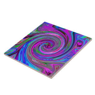 Colorful Magenta Swirl Retro Abstract Design Tile