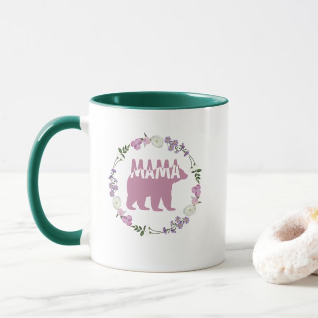 Colorful Mama Bear Silhouette Art Mug (With Donut)