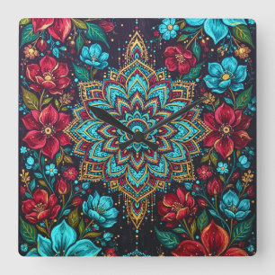 Colorful Mandala Floral Wall Clock   Boho Home Dec