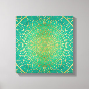 Colorful Mandala Gold Emerald Green Canvas Print