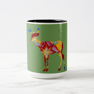 Colorful mandala reindeer  Two-Tone coffee mug