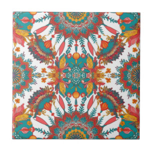 Colorful Mandala Tile   Floral Boho Design