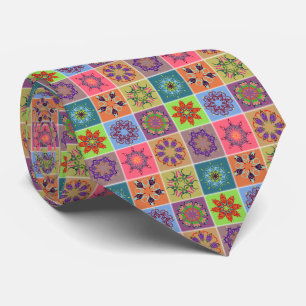 Colorful Mandala Tile Pattern – Boho Geometric Tie