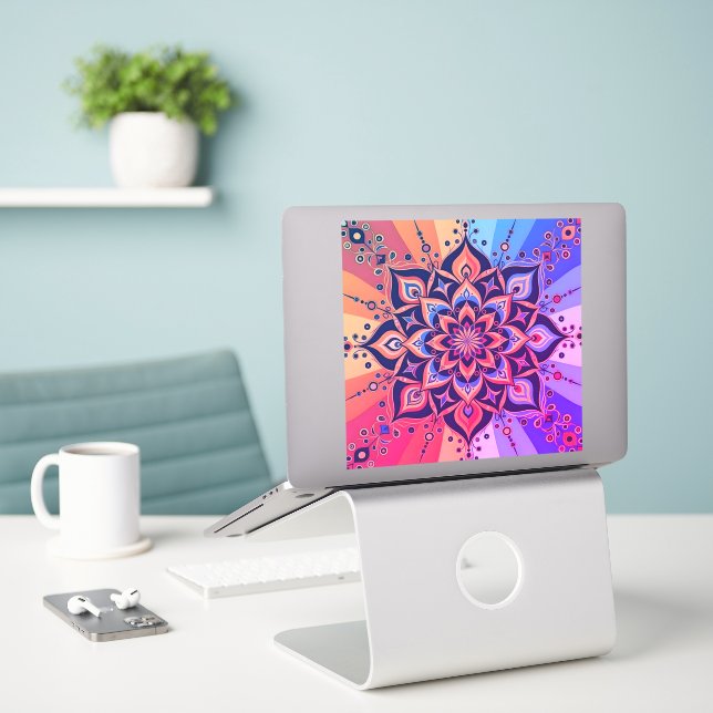 Colorful mandala vinyl sticker (Laptop On Desk)