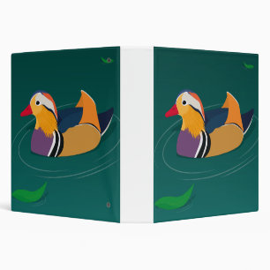 Colorful Mandarin Duck Modern Art on Green Binder