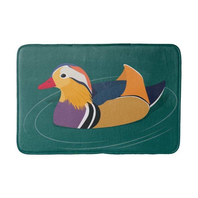 Colorful Mandarin Duck Modern Digital Art Bath Mat (Front)