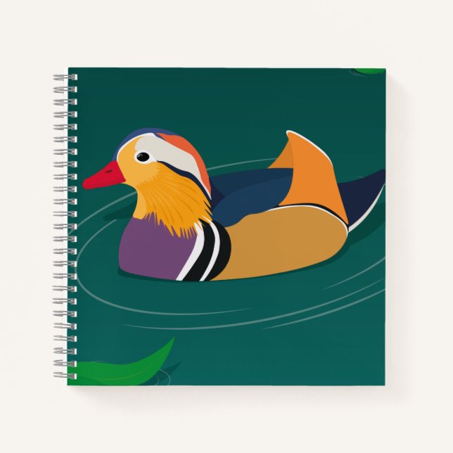 Colorful Mandarin Duck Modern Digital Art Notebook (Front)