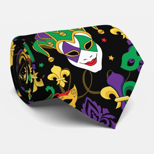 Colorful Mardi Gras Fat Tuesday Patterned Tie (Rolled)