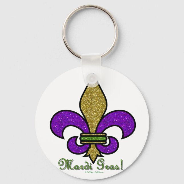 Colorful Mardi Gras Fleur De Lis Keychain (Front)