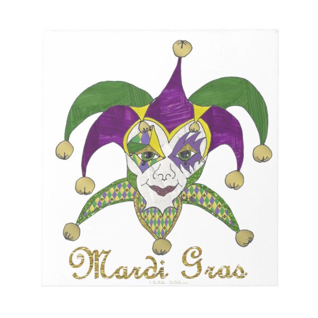 Colorful Mardi Gras Jesters Mask Notepad (Front)