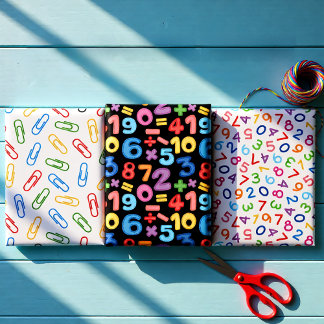 Colorful Math & School Numbers & Clips Wrapping Paper Sheet