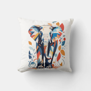 Colorful Matisse Inspired Elephant Design Throw Pillow