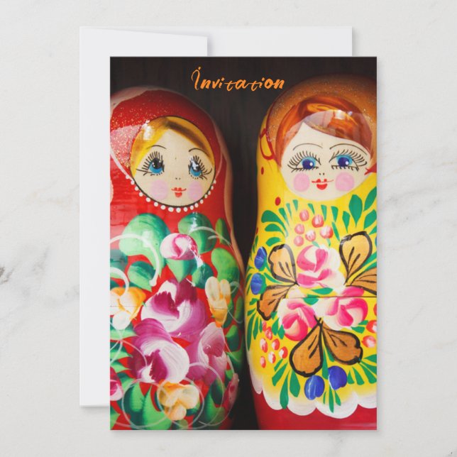 Colorful Matryoshka Dolls Invitation (Front)