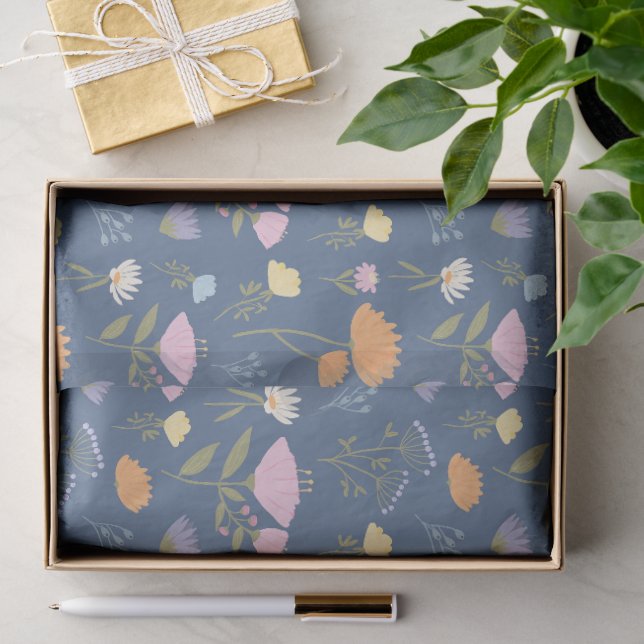 Colorful meadow on blue tissue paper (Gift)