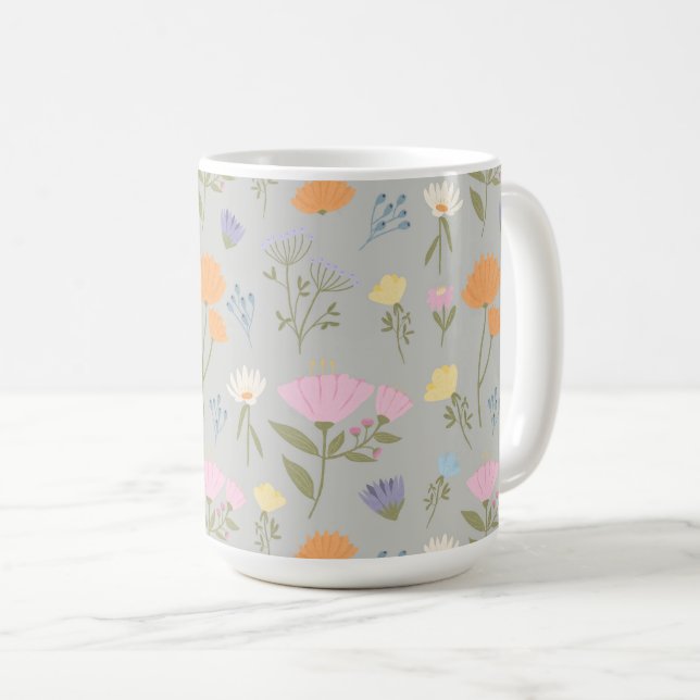 Colorful meadow on gray coffee mug (Front Right)
