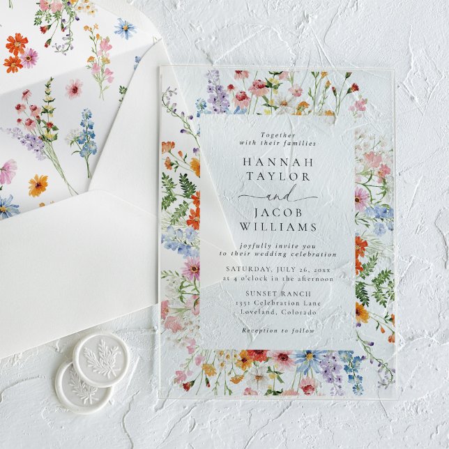 Colorful Meadow Wildflower Wedding  Acrylic Invitations (Creator Uploaded)