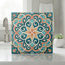 Colorful Mediterranean Pattern Pat#6 Teal ID1195