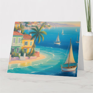 Colorful Mediterranean Village on Tropical Beach  Card