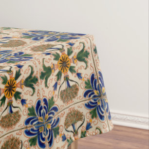 Colorful Mediterranean Vintage Floral Pattern  Tablecloth