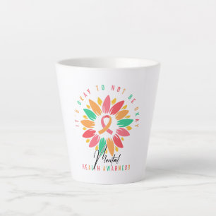 Colorful Mental Health Awareness Sunflower Ribbon Latte Mug