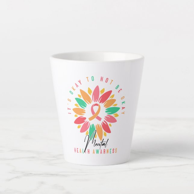Colorful Mental Health Awareness Sunflower Ribbon Latte Mug (Front)