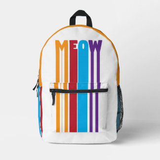 Colorful MEOW Cat Lover Backpack with Bold Stripes