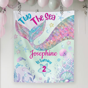 Colorful Mermaid second birthday welcome sign Tapestry