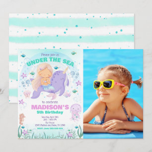 Colorful Mermaid Under the Sea Birthday Photo Invitation