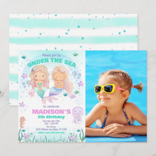 Colorful Mermaid Under the Sea Birthday Photo Invitation