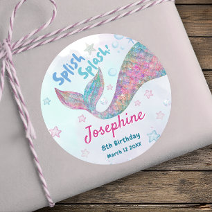 Colorful Mermaid watercolor birthday Classic Round Sticker