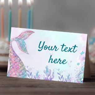 Colorful Mermaid watercolor birthday Food Tent  Place Card