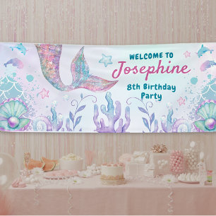 Colorful Mermaid watercolor birthday welcome long Banner