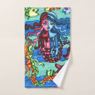 Colorful Mermaids Fish Abstract Original Painting Bath Towel Set