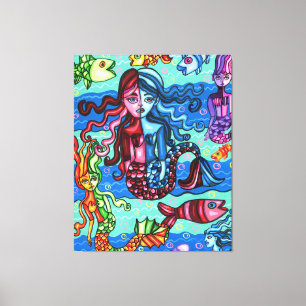 Colorful Mermaids Fish Abstract Original Painting Canvas Print