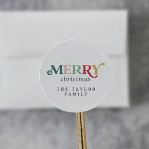 Colorful Merry Christmas Holiday Gift Classic Round Sticker