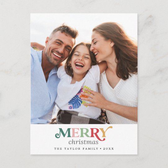 Colorful Merry Christmas Portrait Photo Holiday Postcard | Zazzle.ca