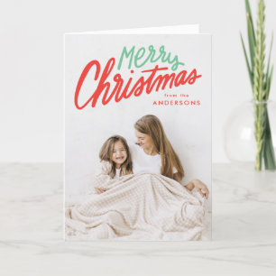 Colorful Merry Christmas Red and Green 2 Photo Holiday Card