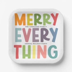 Colorful Merry Everything Inclusive Holiday Party Paper Plate