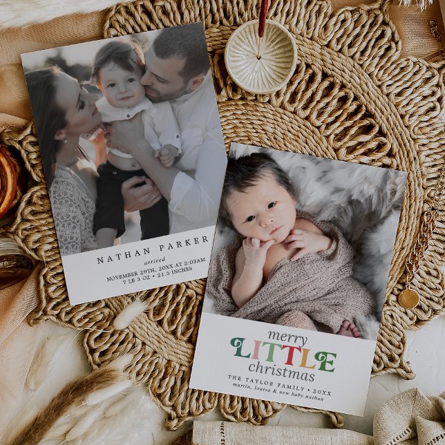 Colorful Merry Little Christmas Portrait Birth Holiday Card (Creator Uploaded)