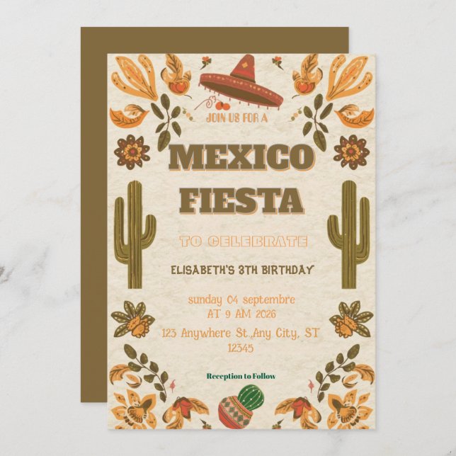Colorful Mexican Fiesta Birthday  Invitation (Front/Back)