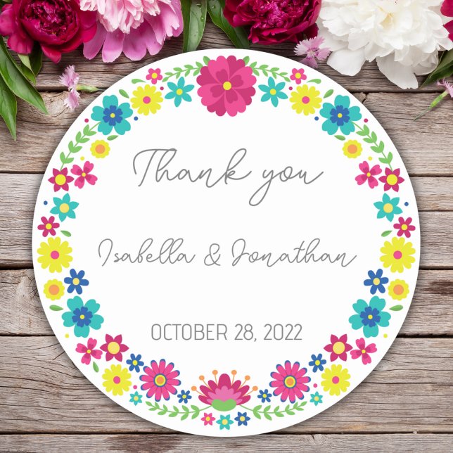 COLORFUL MEXICAN FLOWERS CLASSIC ROUND STICKER (Creator Uploaded)