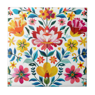 Colorful Mexican Folk Art Floral Tile