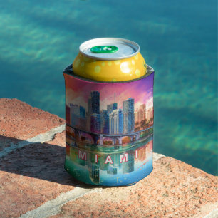 Colorful Miami Skyline Abstract Art Can Cooler