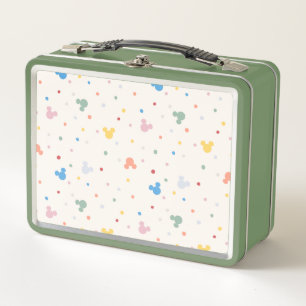 Colorful Mickey Mouse Icon and Dot Toss Pattern Metal Lunch Box