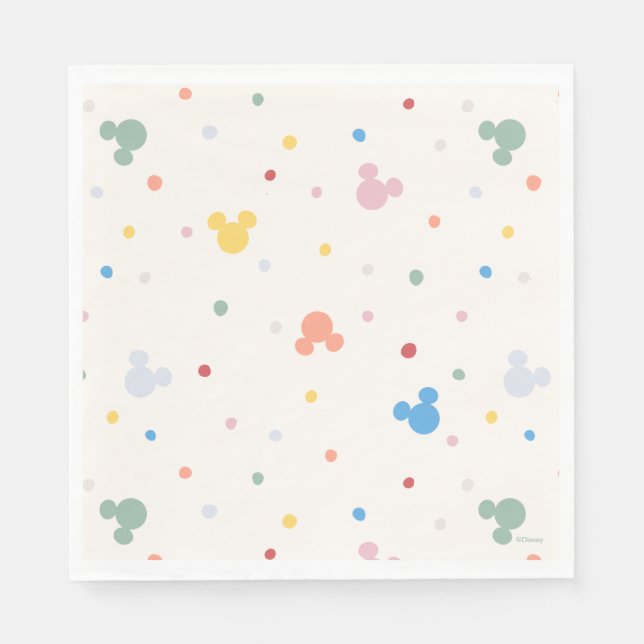 Colorful Mickey Mouse Icon and Dot Toss Pattern Napkin (Front)
