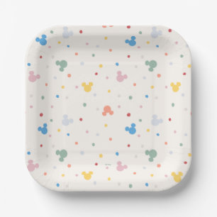 Colorful Mickey Mouse Icon and Dot Toss Pattern Paper Plate