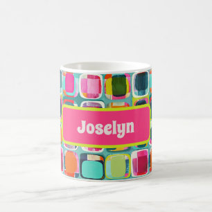 Colorful Mid Century Modern Pattern with Name Coffee Mug