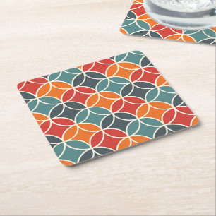 Colorful Mid-Century Modern Style Pattern Square Paper Coaster