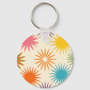 Colorful Mid Century Starburst Pattern Keychain