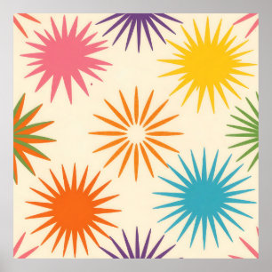 Colorful Mid Century Starburst Pattern Poster